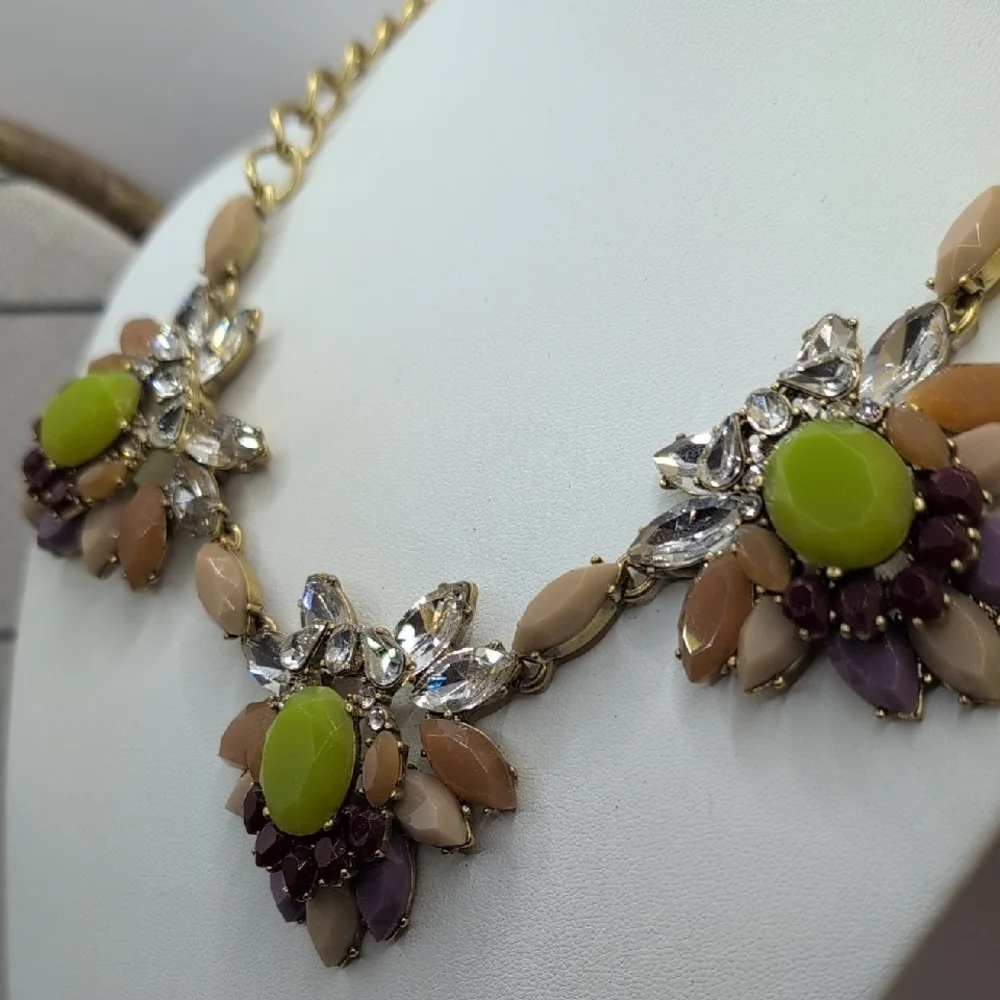J. Crew Gold and Purple Floral Necklace